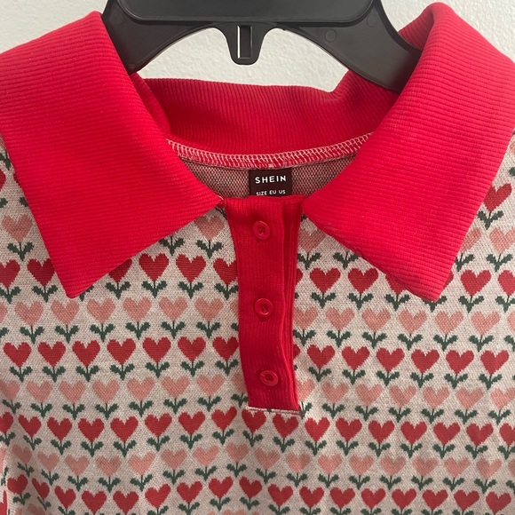 Shien Collared Mini Dress Heart Flowers Red Retro y2k NWT - Picture 5 of 9